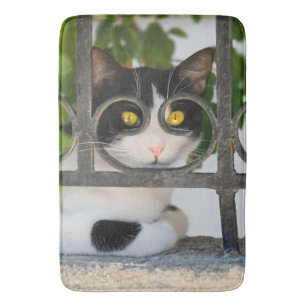 Curious Cat with Spectacles Frame Funny Photo  - Bath Mat