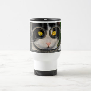 Curious Cat with Spectacles Frame Funny Thermo Cup