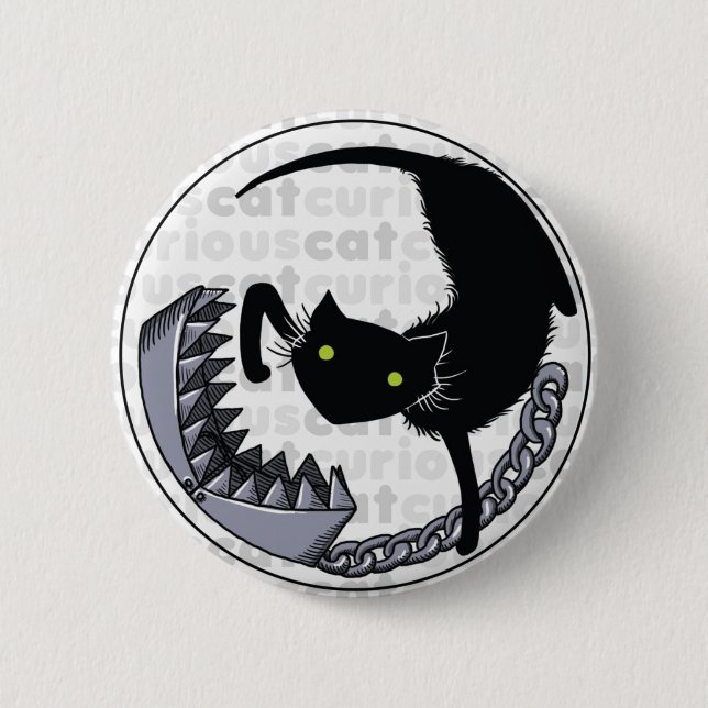 Curious Cat with Trap 6 Cm Round Badge (Front)