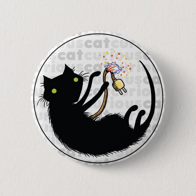 Curious Cat with Wire 6 Cm Round Badge (Front)