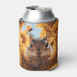 Curious Chipmunk Peeking Through Eaten Sunflower  Can Cooler