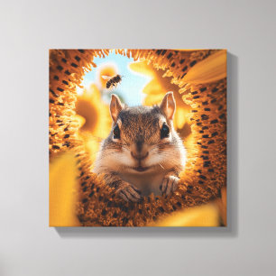 Curious Chipmunk Peeking Through Eaten Sunflower Canvas Print