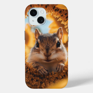 Curious Chipmunk Peeking Through Eaten Sunflower iPhone 15 Case