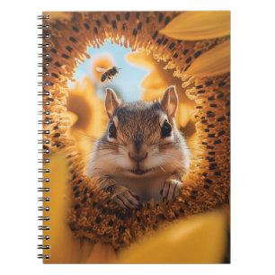 Curious Chipmunk Peeking Through Eaten Sunflower Notebook
