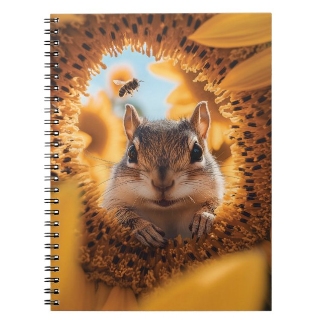 Curious Chipmunk Peeking Through Eaten Sunflower  Notebook (Front)