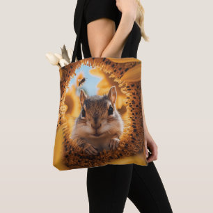 Curious Chipmunk Peeking Through Eaten Sunflower  Tote Bag
