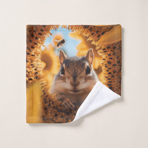 Curious Chipmunk Peeking Through Eaten Sunflower Wash Cloth