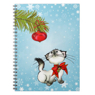Curious Christmas Kitty With A Red Bow Notebook