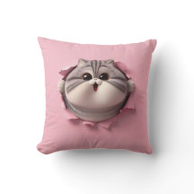 Curious Chubby Cat Peeking Through Pink Paper