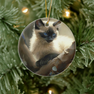 Curious Climber Siamese Kitten Ceramic Tree Decoration