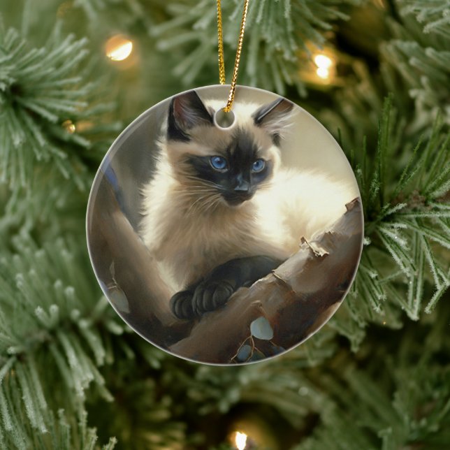 Curious Climber Siamese Kitten Ceramic Tree Decoration (Tree)