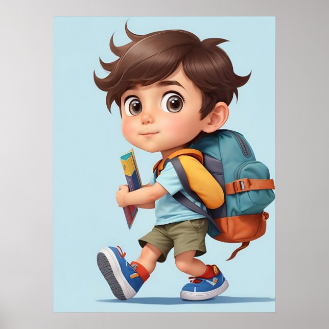Curious Comic Boy Learning Adventures AI Art  Poster (Front)