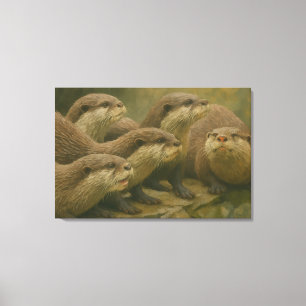 Curious Company – Otter Family on the Rocks Canvas Print