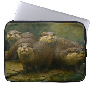 Curious Company – Otter Family on the Rocks Laptop Sleeve