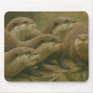 Curious Company – Otter Family on the Rocks Mouse Mat