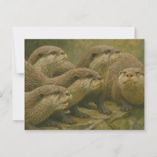 Curious Company – Otter Family on the Rocks Postcard