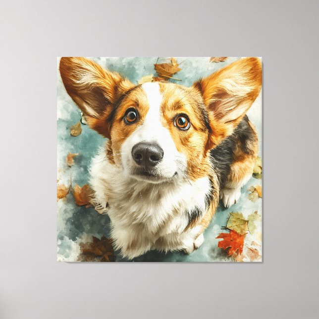 Curious Corgi Autumn Gaze Canvas Print (Front)