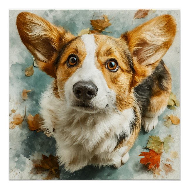 Curious Corgi Autumn Gaze Poster (Front)