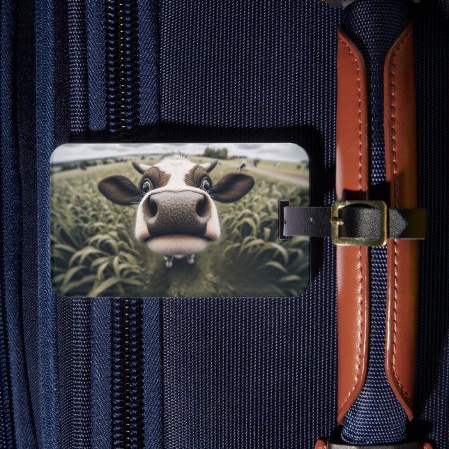 Curious Cow in Field Custom Luggage Tag (Front Insitu 4)