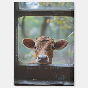 Curious Cow Looking Through a Window Magnet