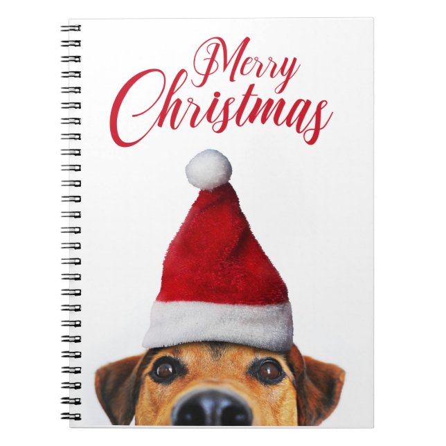 Curious Cute Funny Dog with Santa Hat Notebook (Front)