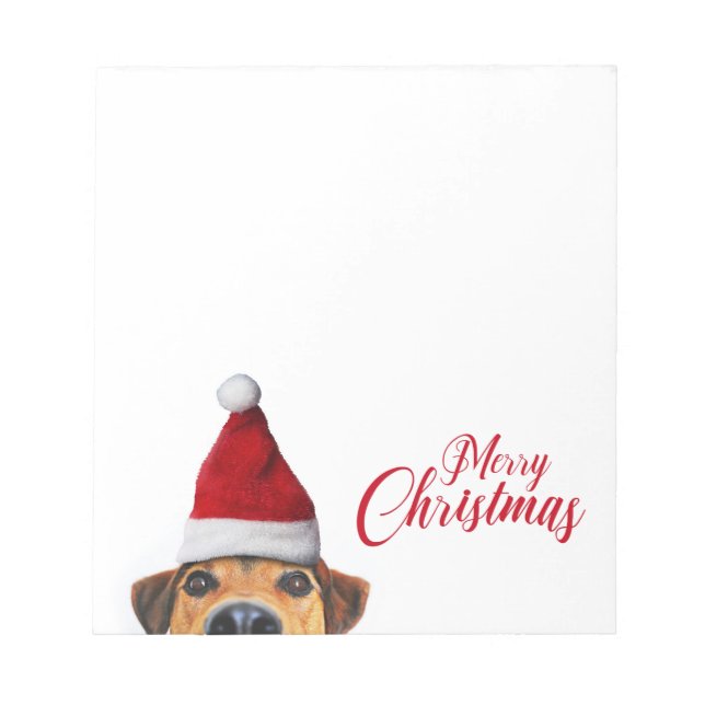Curious Cute Funny Dog with Santa Hat Notepad (Front)