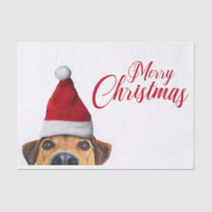 Curious Cute Funny Dog with Santa Hat Tissue Paper