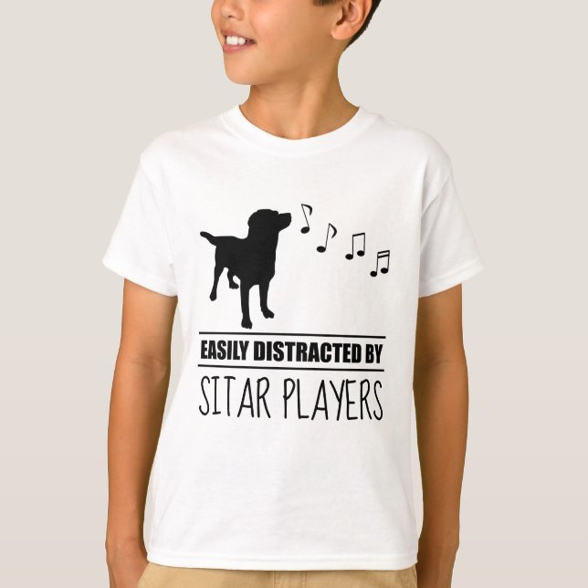 Curious Dog Easily Distracted by Sitar Players T-Shirt (Front)