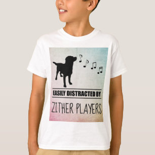 Curious Dog Easily Distracted by Zither Players T-Shirt