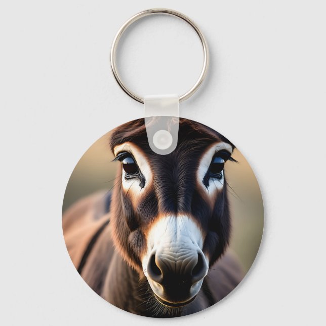 Curious Donkey Close Up Portrait Key Ring (Front)