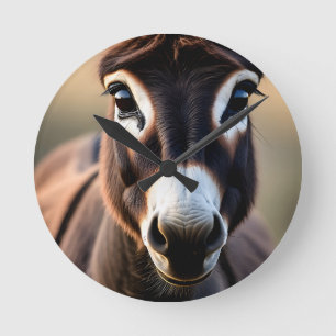 Curious Donkey Close Up Portrait Round Clock