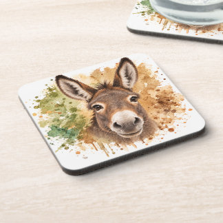 Curious Donkey – Rustic Animal Watercolour Coaster
