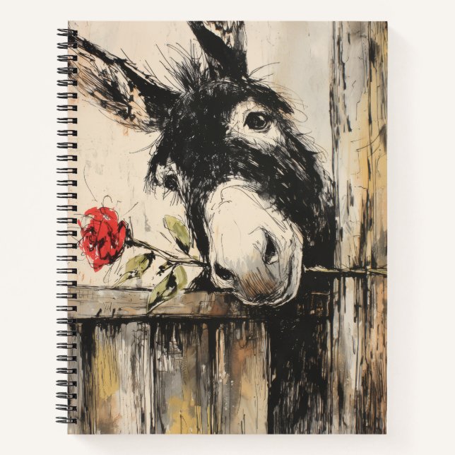 Curious Donkey with Rose Spiral Notebook (Front)