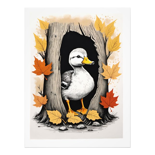 Curious Ducklings and Autumn Leaves Pattern Design Photo Print (Front)