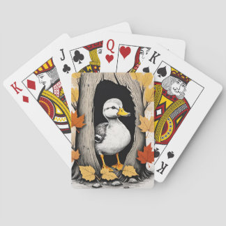 Curious Ducklings and Autumn Leaves Pattern Design Playing Cards