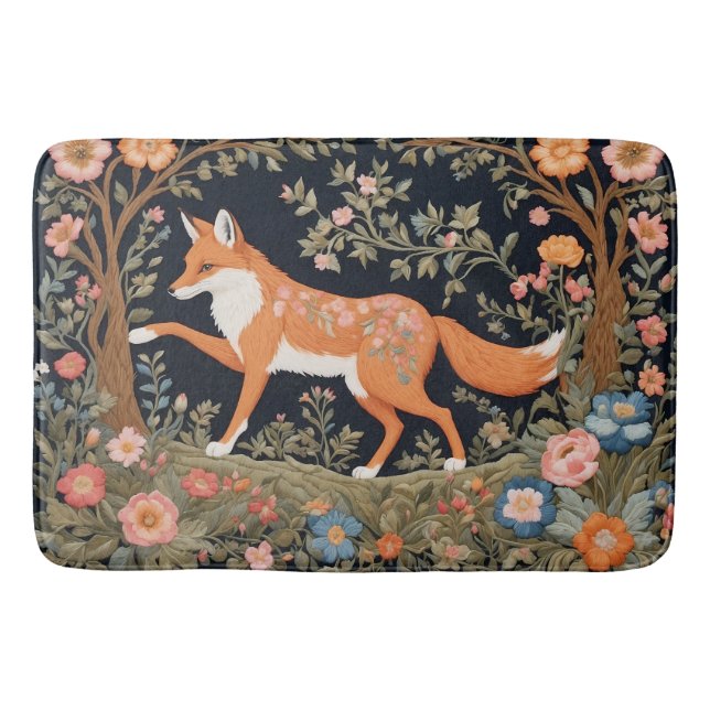 Curious Fox Faux Embroidery Elegant Floral Bath Mat (Front)