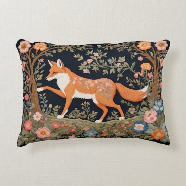 Curious Fox Faux Embroidery Elegant Floral Decorative Cushion (Front)