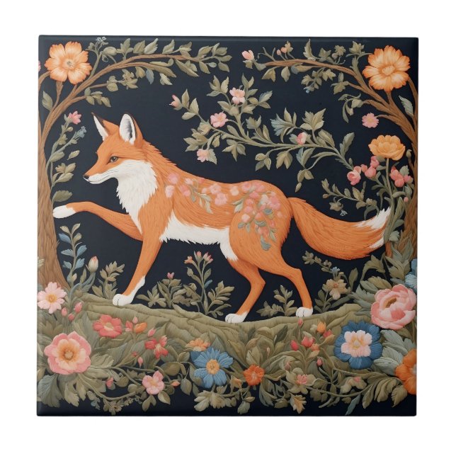 Curious Fox Faux Embroidery Elegant Floral Tile (Front)