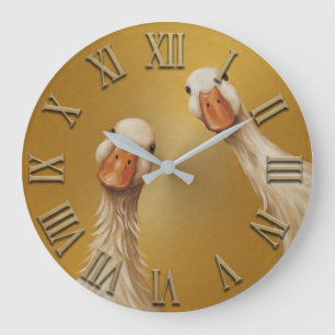 Curious Geese Golden Brushed Metal Large Clock