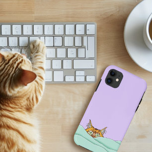 Curious Ginger Peekaboo Cat Funny Lavender Green