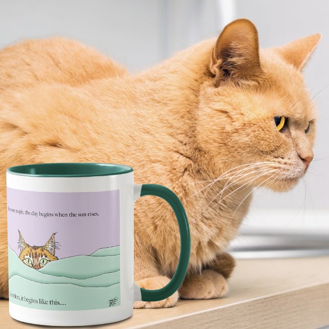 Curious Ginger Peekaboo Cat Funny Lavender Green Coffee Mug (Creator Uploaded)