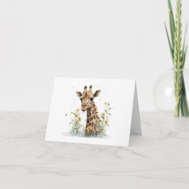 Curious Giraffe Head with Flowers BLANK  Card (Front)