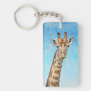 Curious Giraffe with Blue Confetti Sky Key Ring