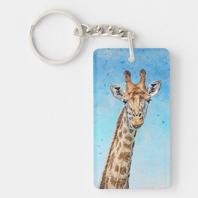 Curious Giraffe with Blue Confetti Sky Key Ring (Front)