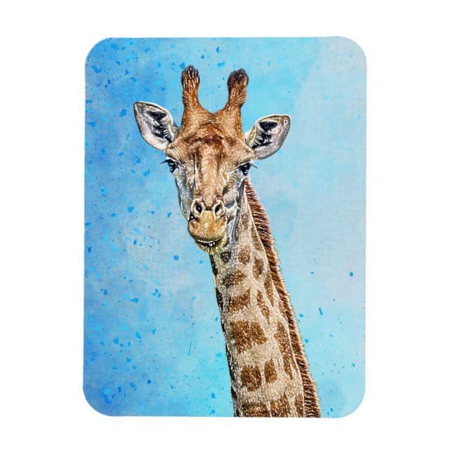 Curious Giraffe with Blue Confetti Sky Magnet (Vertical)