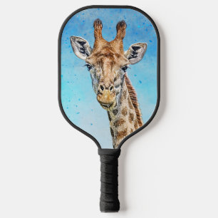 Curious Giraffe with Blue Confetti Sky Pickleball Paddle