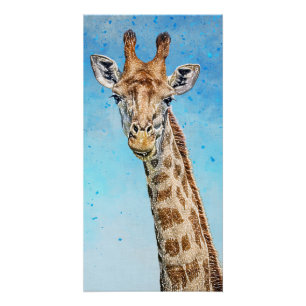 Curious Giraffe with Blue Confetti Sky Poster