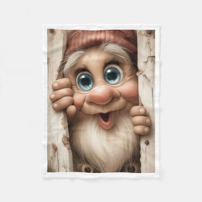 Curious Gnome Peeking Wooden Blanket (Front)