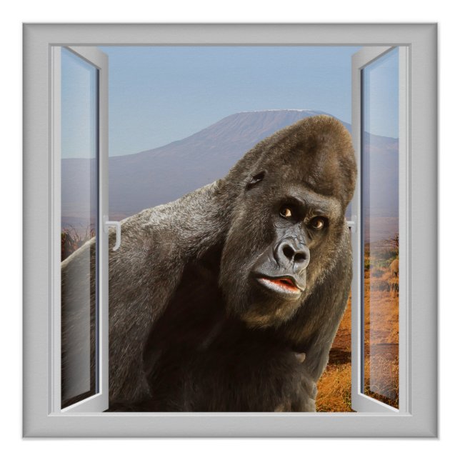 Curious Gorilla 3D Window Art Poster (Front)