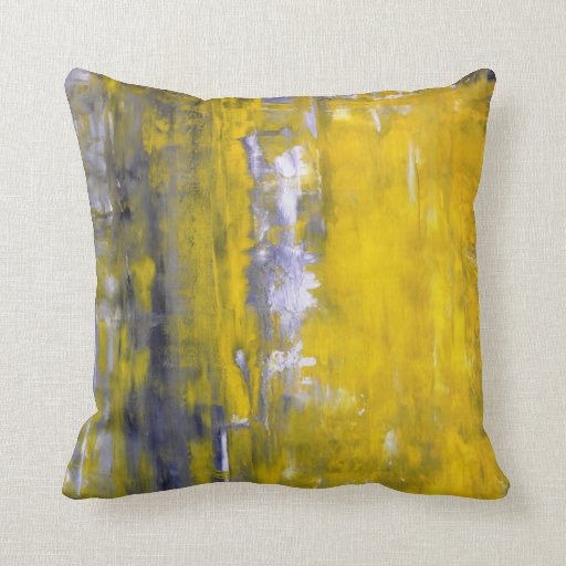 Image of 'Curious' Grey and Yellow Abstract Art Pillow